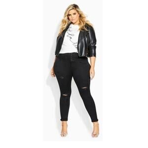 Chic Denim Women’s Asha Corset Skinny Ripped Jeans Black Stretch Plus 24S NWT
